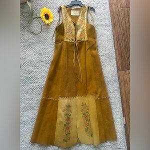 70s Char Leather & Suede Hand Painted Floral Vest Hippie Boho Bohemian Woodstock